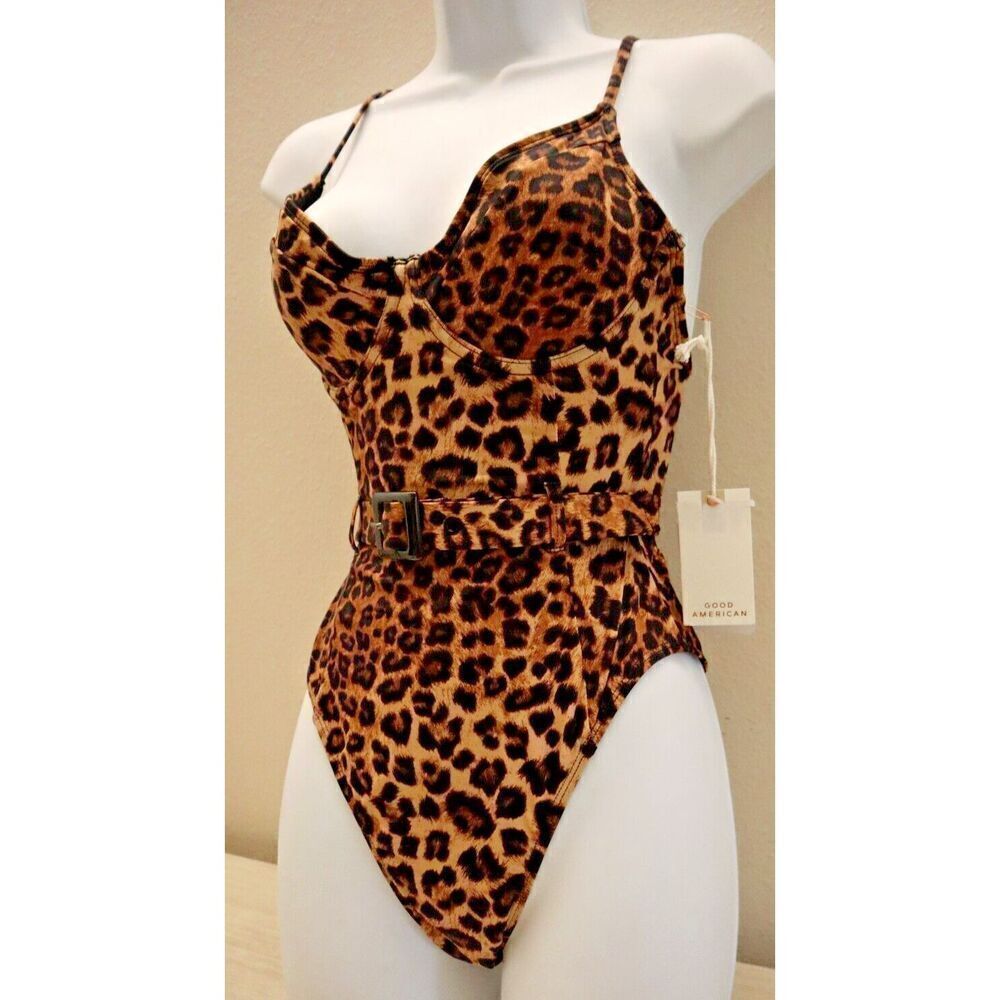 Good American GSW0020 Women's Sz 1/S Leopard Print Showoff 1-Pc Swimsuit - Picture 5 of 12